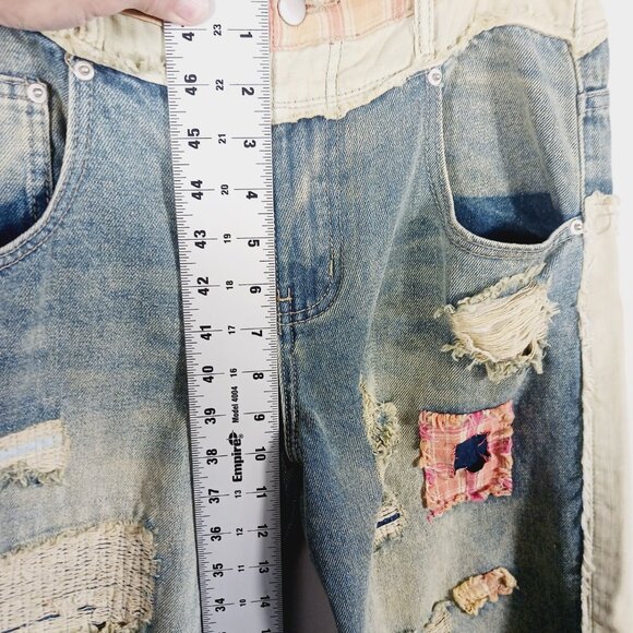 Oli & Hali Dawn Patchwork Wide Straight Jeans Size Small Mixed Media, Retro Edgy - Picture 12 of 16